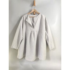 Apuntob Linen Tunic Top Women S/M Gray Italian Lagenlook Split Neck Pockets